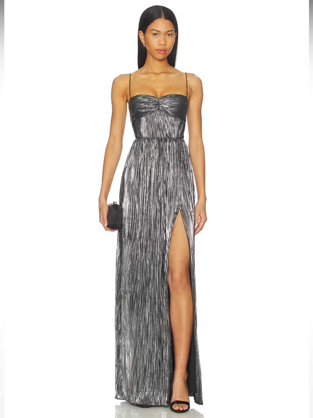 NWT! Lovers and Friends Emmy Gown in Silver & Black Metallic